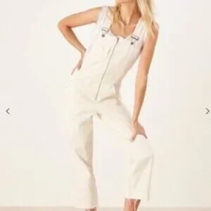 Reformation Benji Overalls in Ivory Women's Size 2